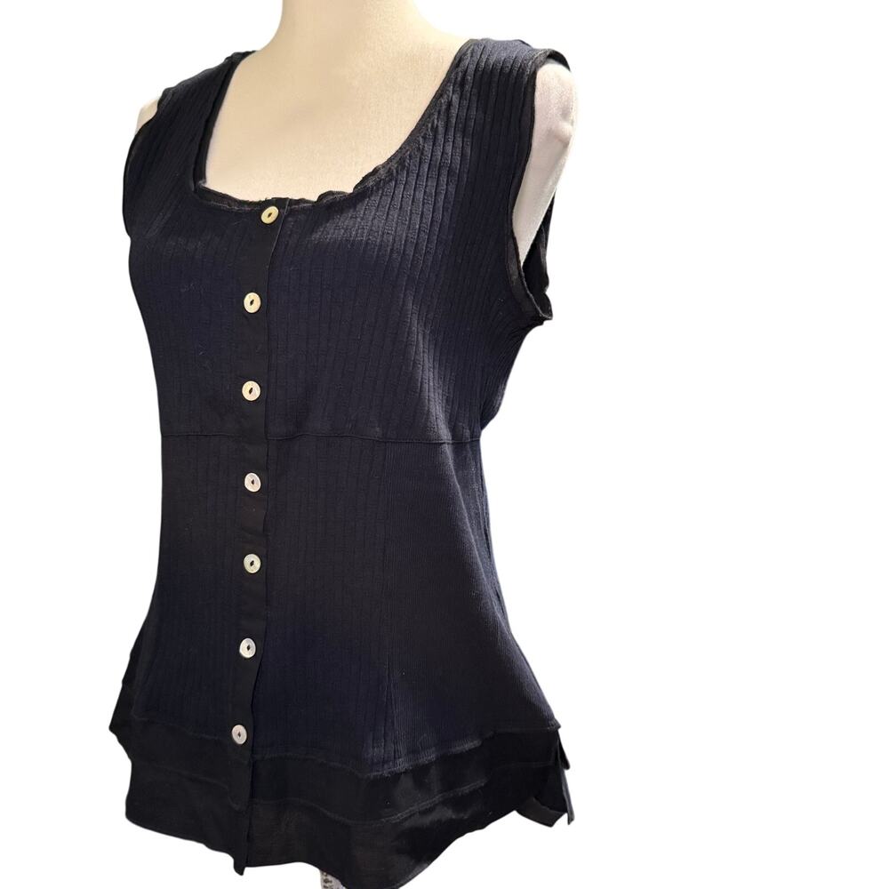Soft Surroundings Black Roma Ribbed Button Down Tank, 100% Cotton, Medium, NWT